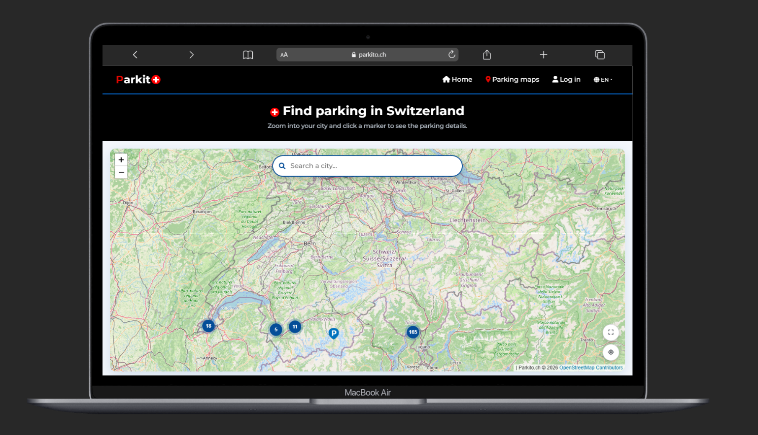 Parkito map of Swiss parkings
